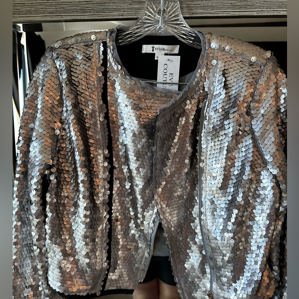 NWT Silver Sequin cropped Jacket